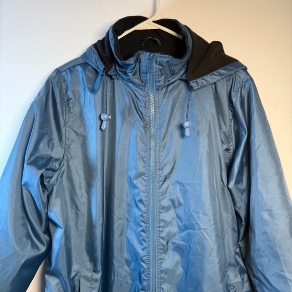 Totes Three Season Full-Zip Rain Coat Jacket Size L Blue Navy Hooded LONG Zip Up - Picture 2 of 14